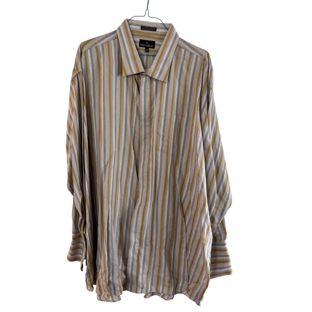 Stacy Adams Long-Sleeve Button-Up Striped Shirt 22/36-37 Gold & White Stripes 60